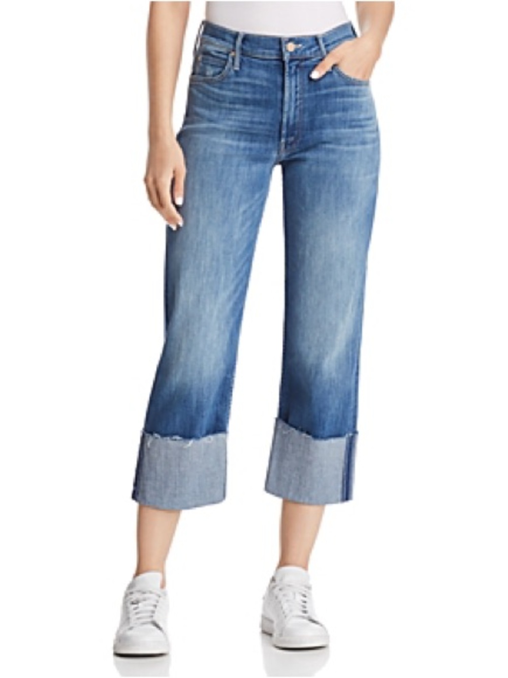 MOTHER Cropped Wide Cuff Jeans – Medium Blue
